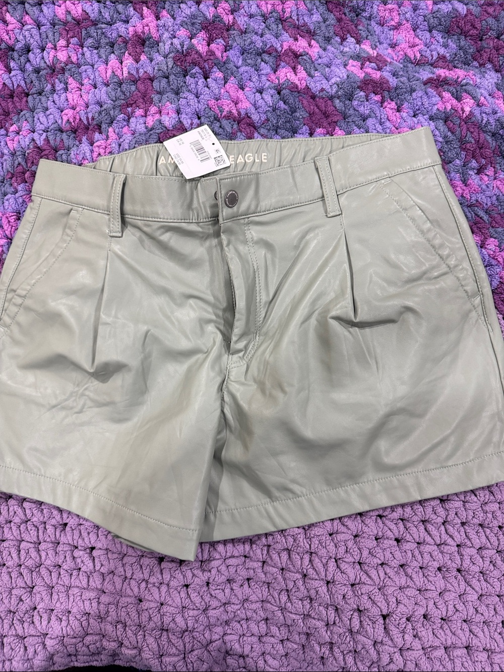 American Eagle Outfitters Sage Faux-Leather Pleated Shorts